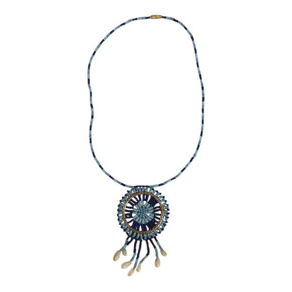 Jewelry - Navajo Dream Catcher Blue Beaded Necklace with shells 19 inches western